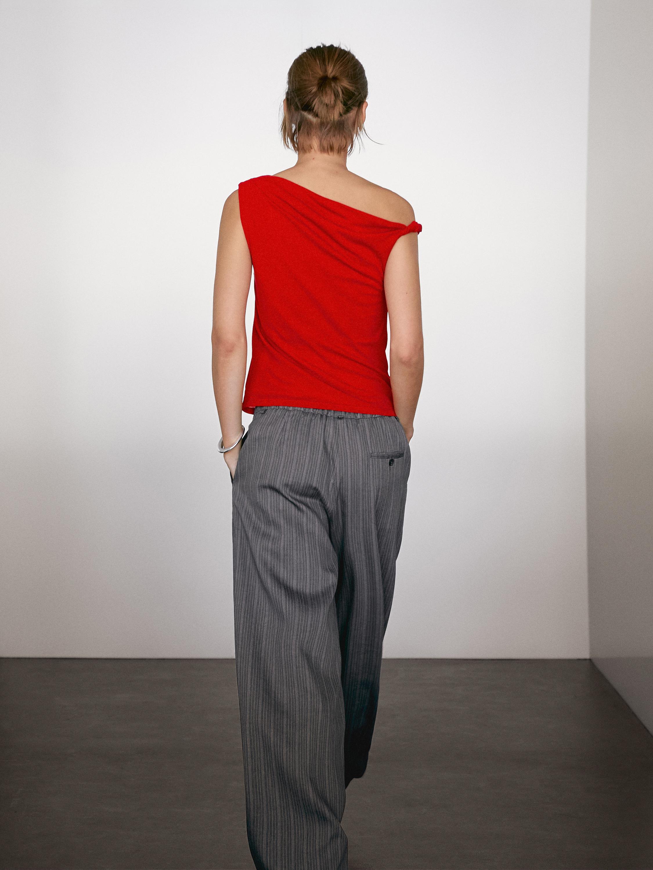 Draped cotton top with knot detail